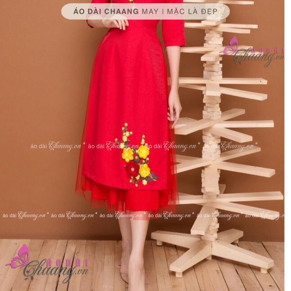 Chân váy mặc áo dài_Chaang_May sẵn váy 2 lớp cho áo cách tân xòe đẹp, vải lưới lụa