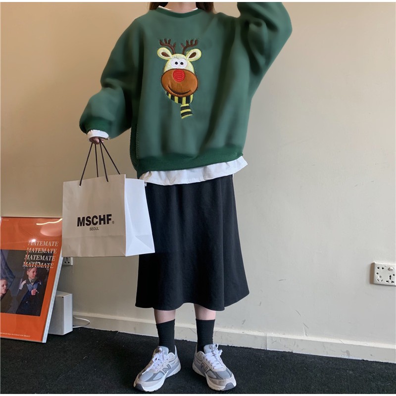 Áo Sweater Nỉ NOEL Nữ Họa Tiết Thêu Cute 4 Màu