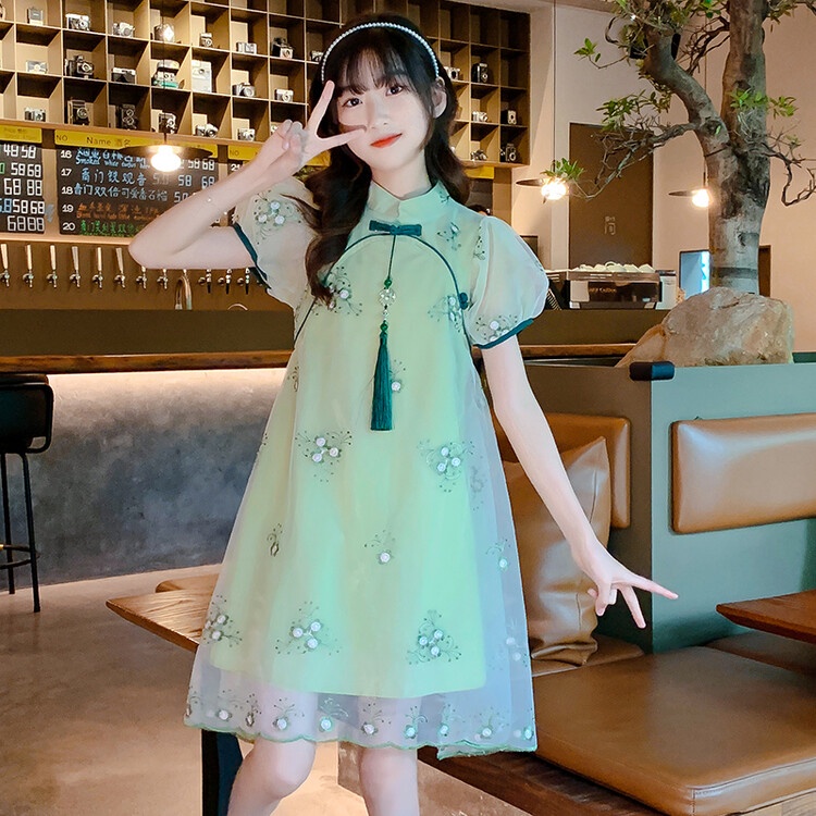 Đầm Sườn Xám Công Chúa Phong Cách Phương Tây Thời Trang Mùa Hè 2022 Mới Cho Bé Gái