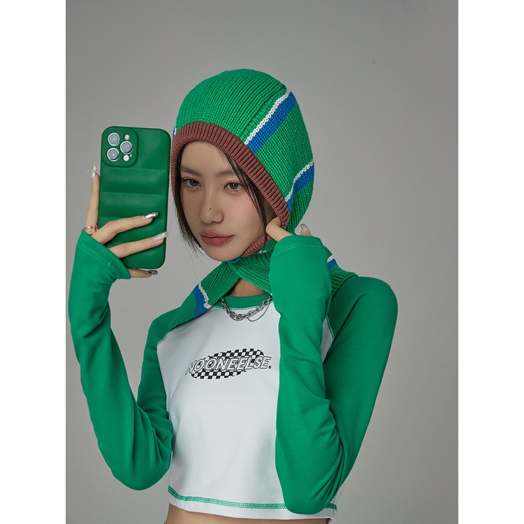 Mũ Len Một Mảnh Giữ Ấm Tai Họa Tiết Kẻ Sọc Màu Sắc Tương Phản Phong Cách Hàn Quốc Thời Trang Thu Đông