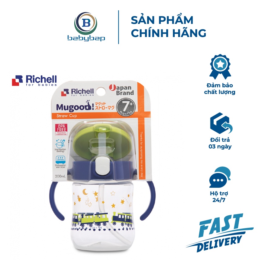 Bình Ống Hút Mugood Richell 200ml Phù Hợp Với Bé Từ 7 Tháng
