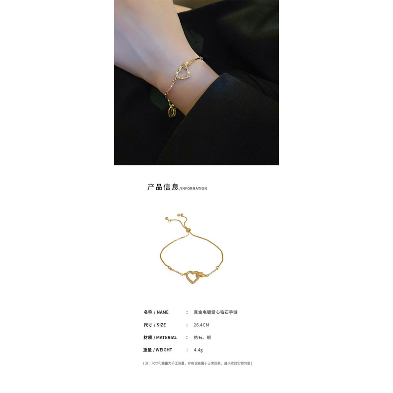 Vòng Tay Đính Đá Zircon Hình Trái Tim Nhỏ Khí Chất Thời Trang Mùa Hè Hàn Quốc