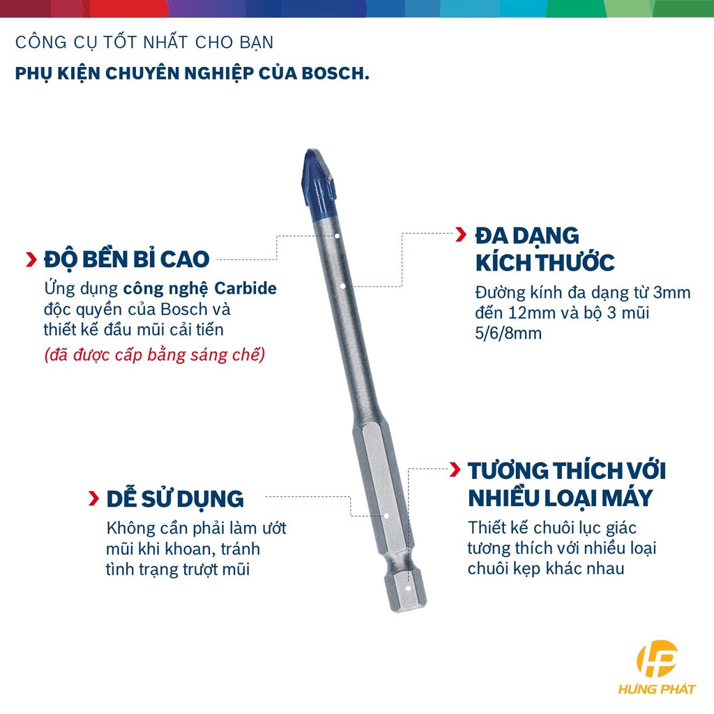 Mũi khoan gạch men, gạch cứng Bosch Hex-9 | Hưng Phát
