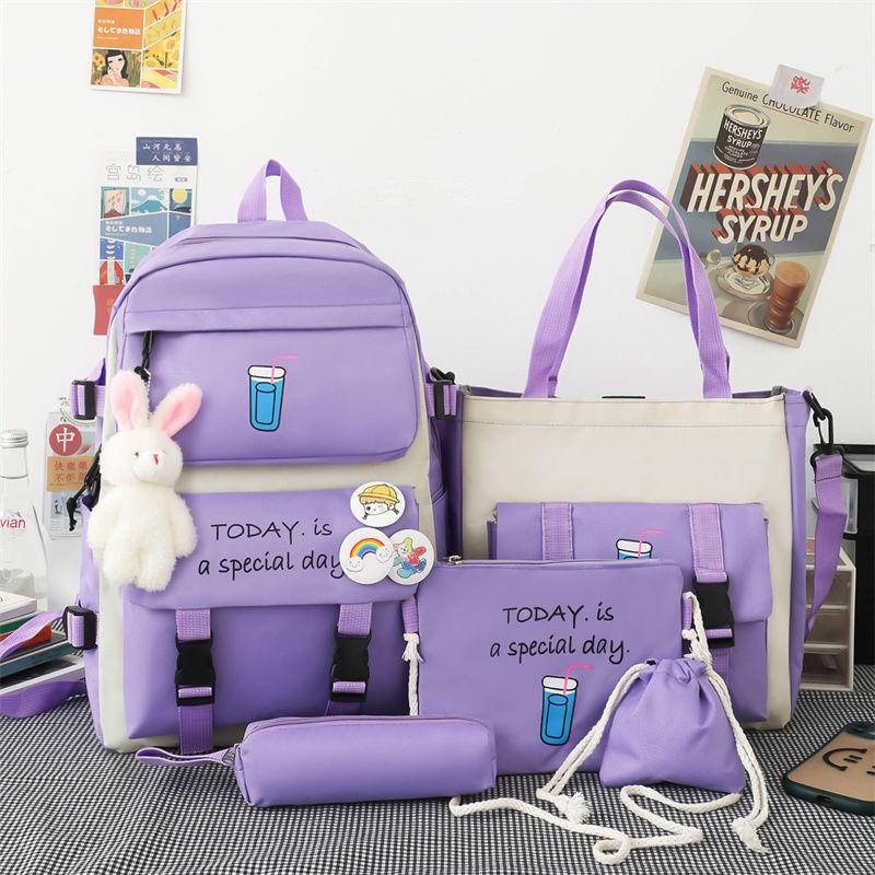 Set Balo Ulzzang 4 Món Đầy Đủ, Balo combo 4 món ly Giá Rẻ Chất Vải Chống Nước: Balo, Túi tote, Ví, Túi Đeo