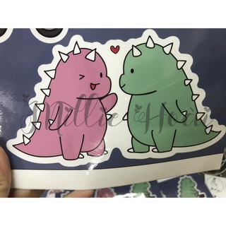 sticker khủng long cute xanh hồng