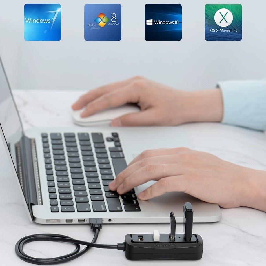 Vention Bộ Chia 4 Cổng usb 2.0 Kèm Đèn led Cho macbook pro pc