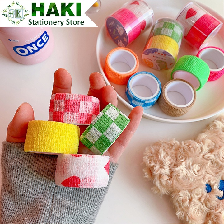 Cuộn băng dán quấn ngón tay HAKI co giãn 4.5mx2.3cm in họa tiết nhiều màu sắc tuỳ chọn