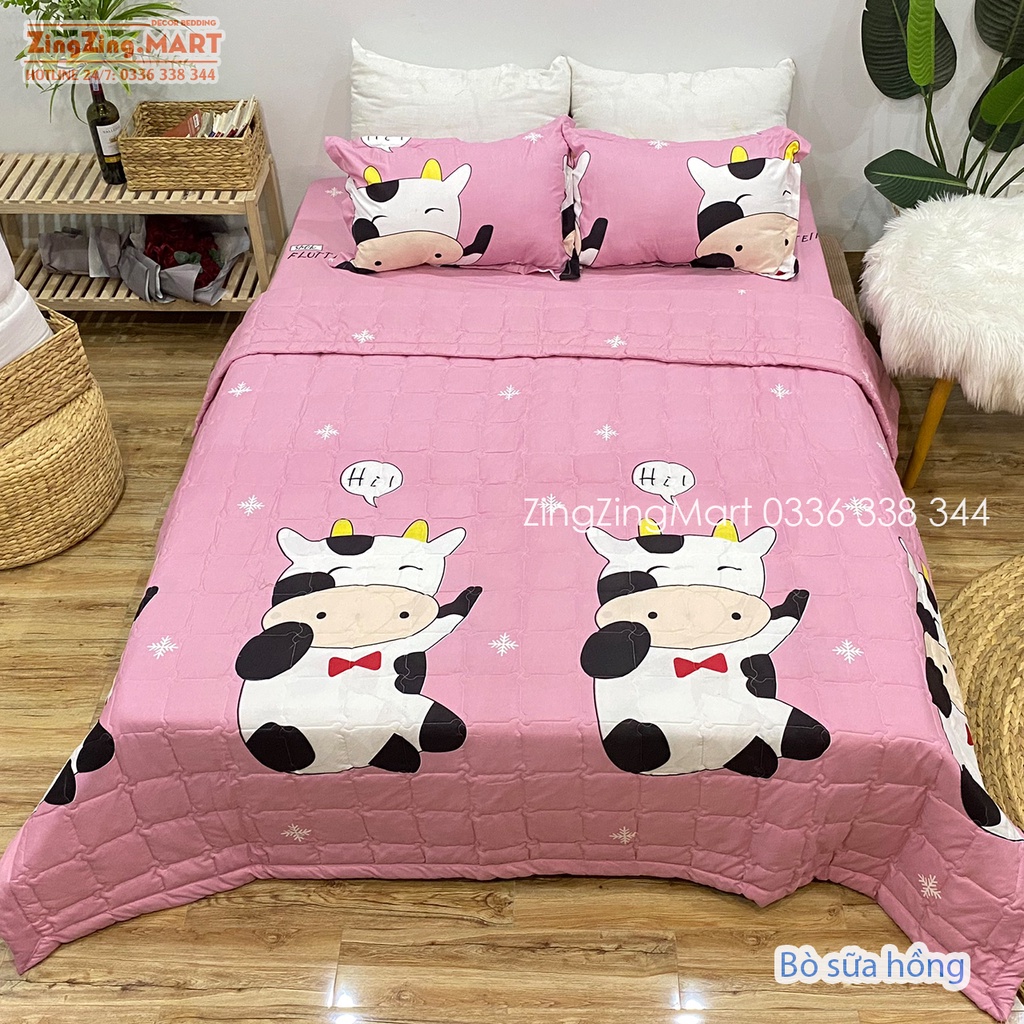 [Rẻ vô địch] Sét 5 Chăn Ga Gối Hè Cotton Poly 2023 | Mẫu Bò Xám (Được lựa mẫu thoải mái)