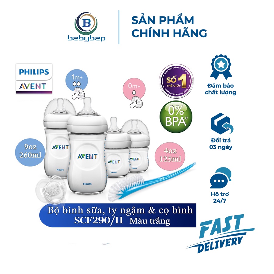 Bộ Bình Sữa, Ty Ngậm Thiết Kế Tự Nhiên Philips Avent Cho Trẻ Từ 0 Tháng Tuổi
