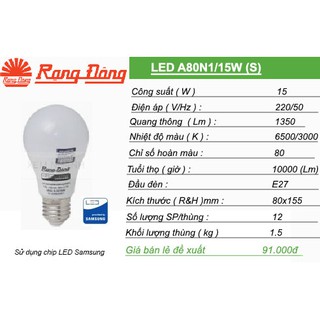 Bóng đèn LED BULB Rạng Đông 15W A/S Trắng