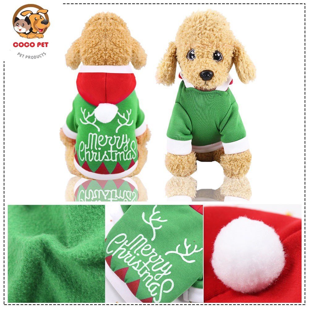 Áo Noel - Merry Chrisymas Dành Cho Chó Mèo Có Mũ Siêu Xinh - Quần Áo Chó Mèo