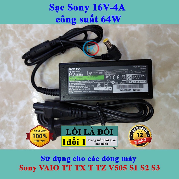 Sạc Laptop Sony 16v-4A 64W Sony VAIO TT TX T TZ V505 S1 S2 S3