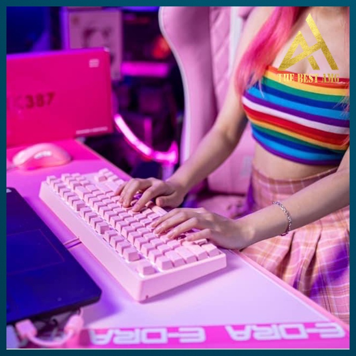 Bàn Phím Cơ Gaming Xuyên Led Mini 87 Phím EDRA EK387 Màu Hồng Bàn Phím Máy Tính Có Dây Chơi Game