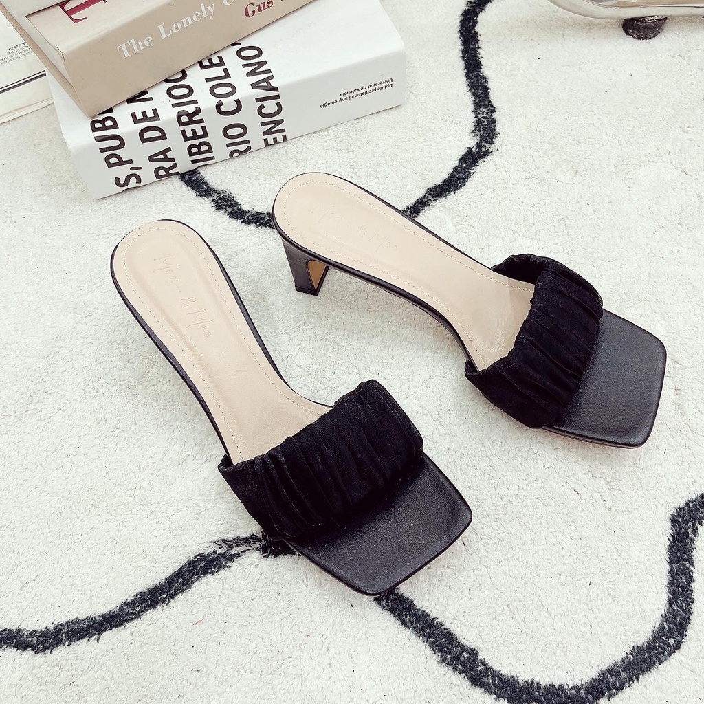 Dép cao gót nữ bảng quai ngang đế đúc vuông cực xinh