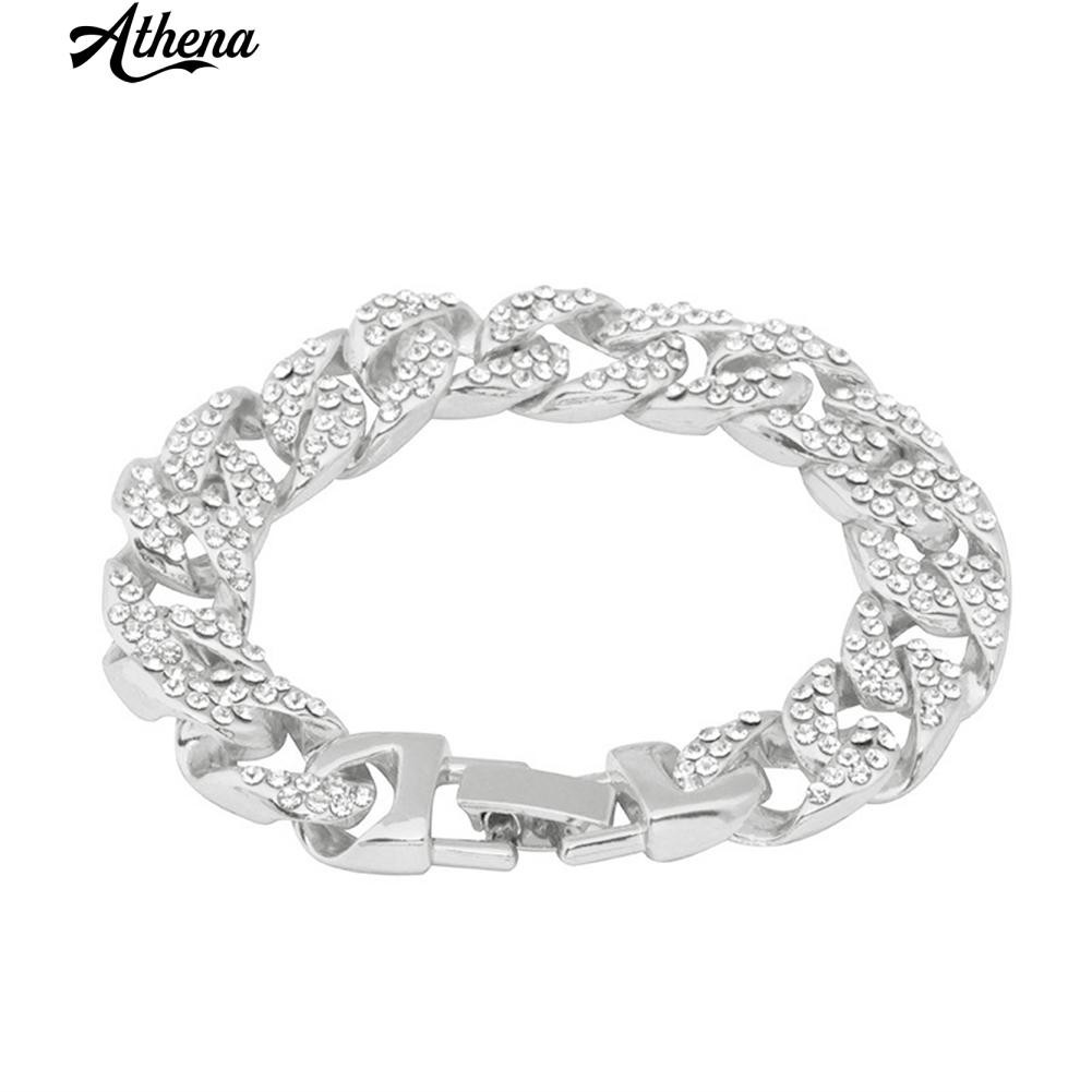 ATH_Hip Hop Full Rhinestone Chain Bracelet Cuba Men Bangle Nightclub Jewelry Gift