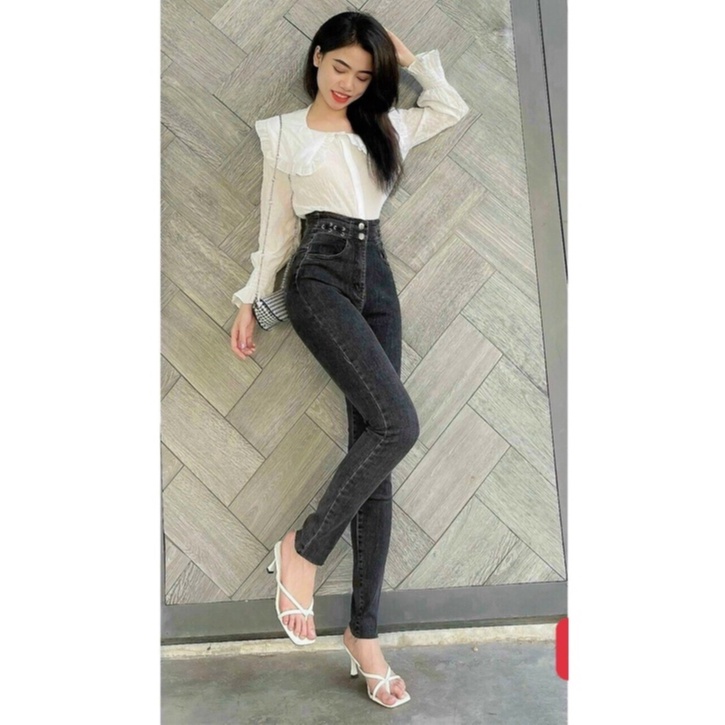 Quần jean nữ xám đen cao cấp - Chất liệu Denim (Hàng chuẩn form) Thời Trang Nam Nữ Gemini KVC612