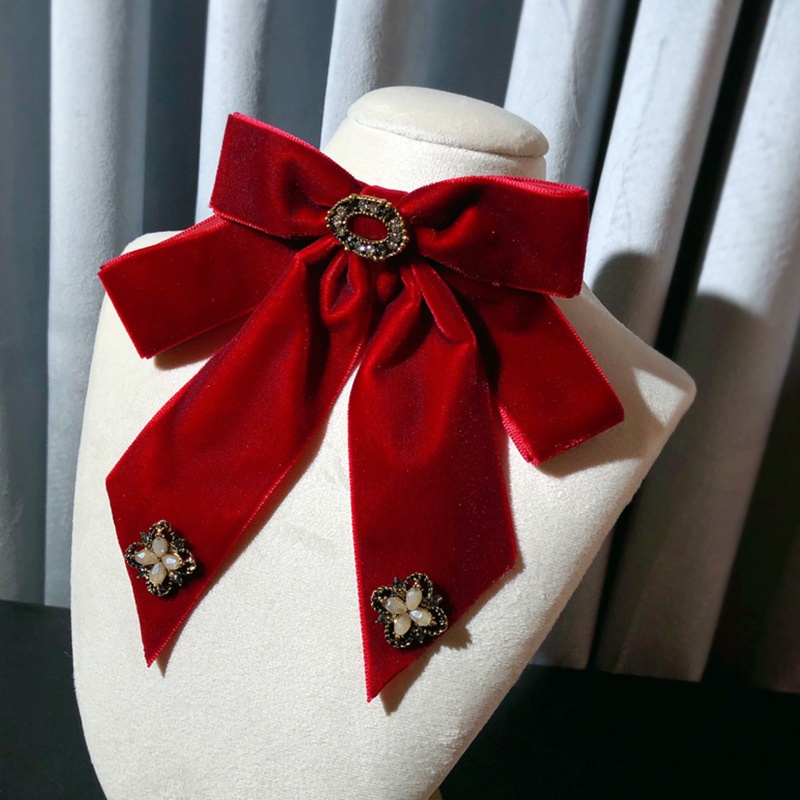 Cài Áo Nhung Đính Đá Hai Lớp Thắt Nơ Phong Cách Lolita Sang Trọng Cho Nữ