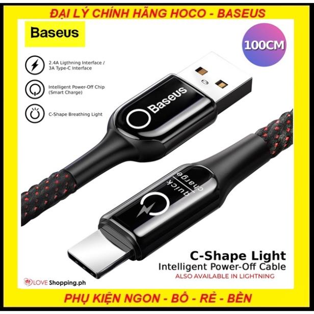 Cáp sạc Type-C tự ngắt điện khi sạc đầy Pin Baseus C-shaped Light Intelligent 3A dài 1m - Hàng chính hãng
