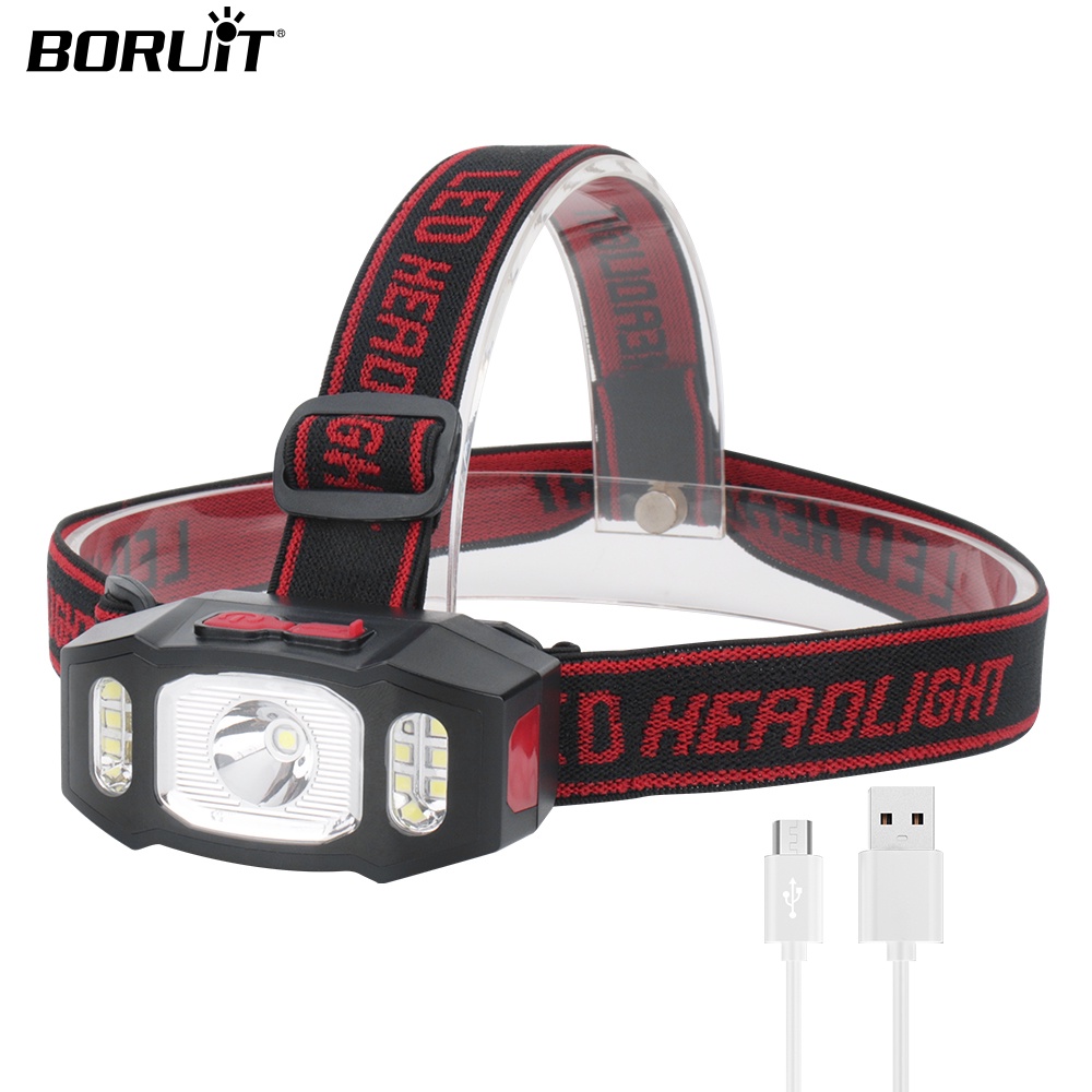 Đèn led đeo đầu BORUiT siêu sáng có thể sạc lại bằng cổng USB tiện lợi