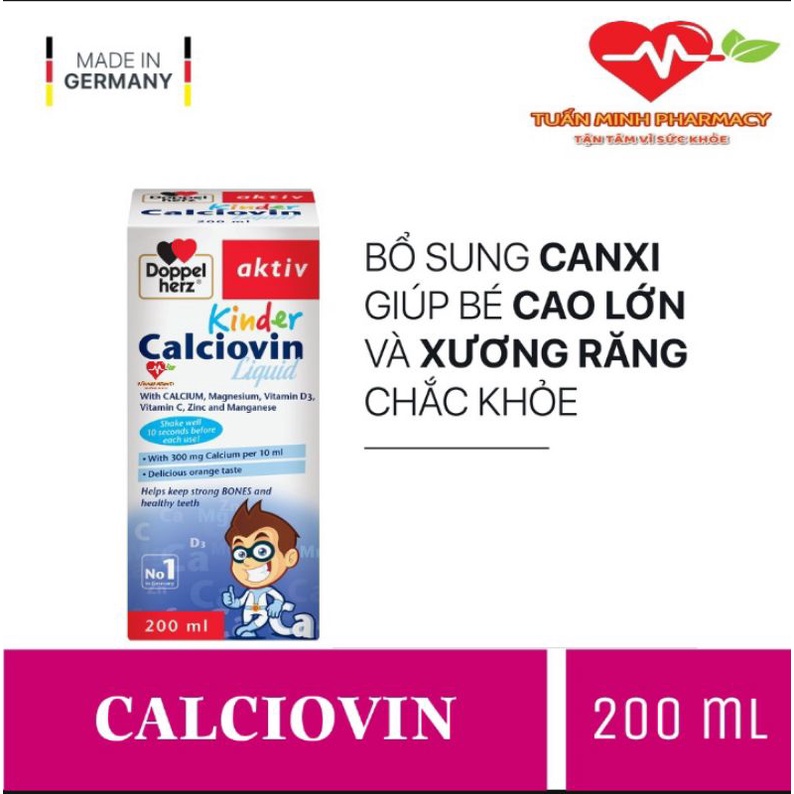DoppelHerz Aktiv Kinder Calciovin Liquid - Bổ sung canxi, vitamin d3 cho bé (chai 20ml) nhập khẩu Đức