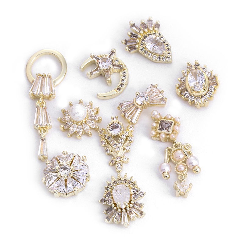 Phụ Kiện Trang Trí Móng Tay Mạ Vàng Đính Đá Zircon Sang Trọng DIY
