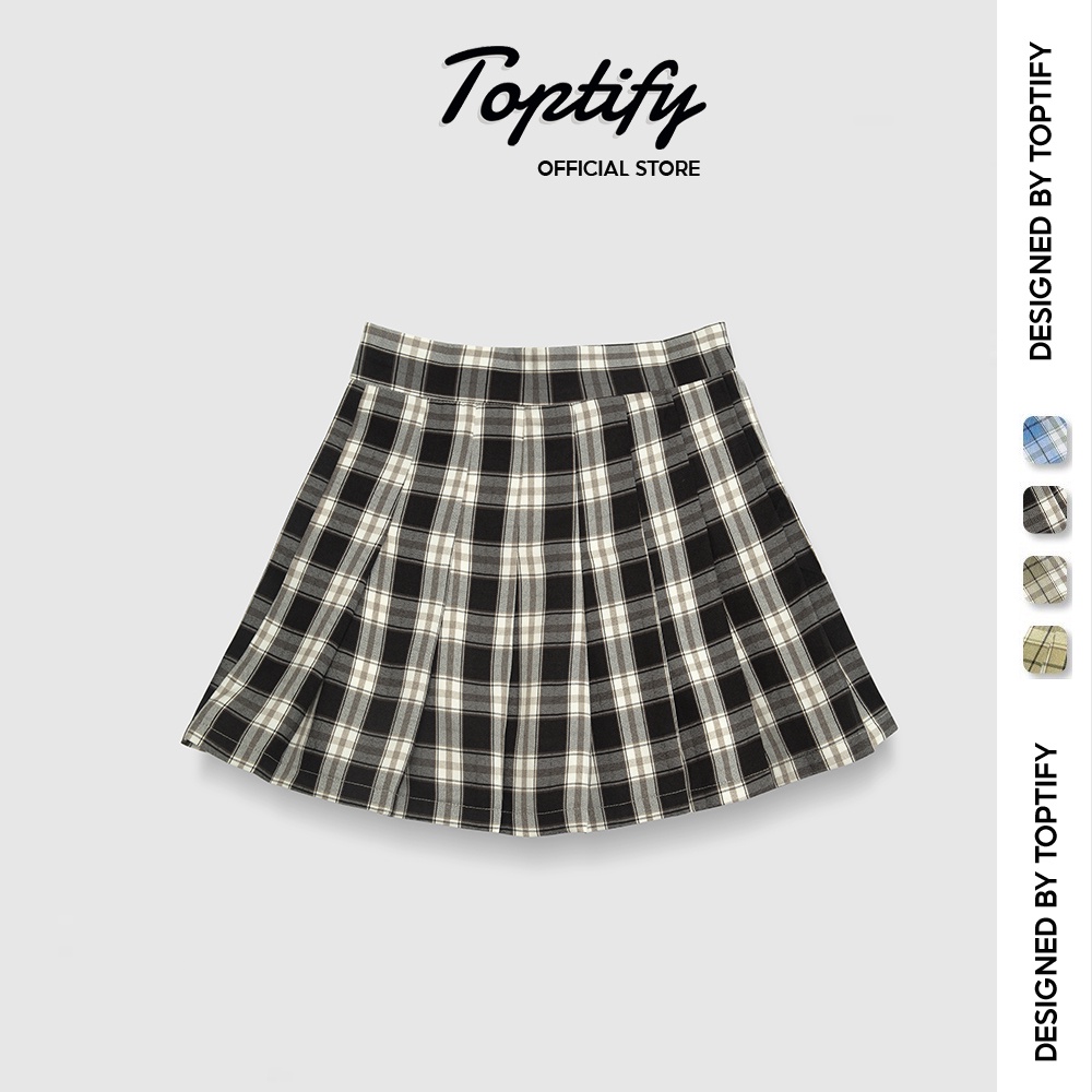 Chân váy nữ kẻ caro Tennis Skirts TOPTIFY xếp ly có lót quần thumbnail