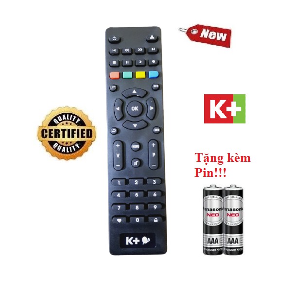 Điều khiển đầu thu K+ HD- Hàng chính hãng 100% Tặng kèm Pin!!!