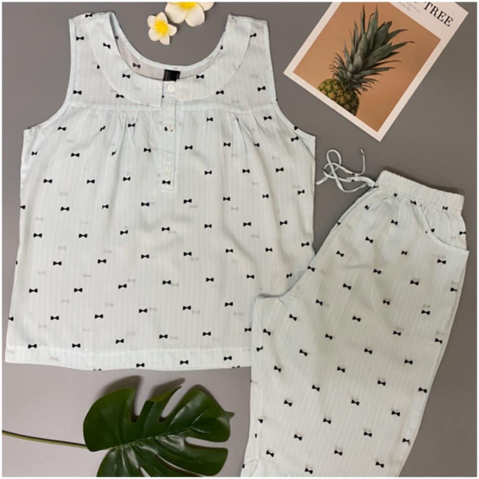 Bộ Lững sát nách cổ tim chất Tole lanh