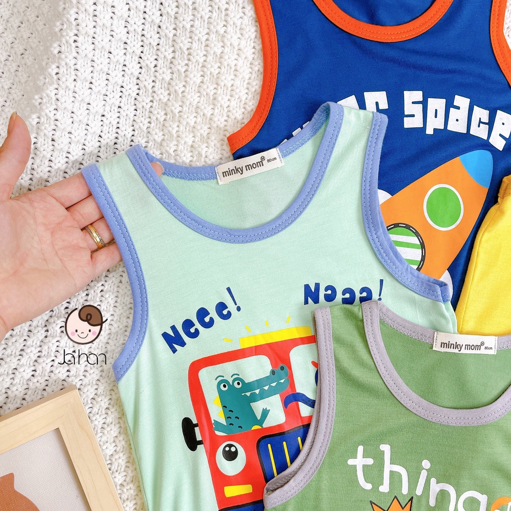 Bộ quần áo ba lỗ Minky Mom khủng long Tiền Sử cho bé trai bé gái chất thun lạnh cao cấp siêu mềm siêu mịn