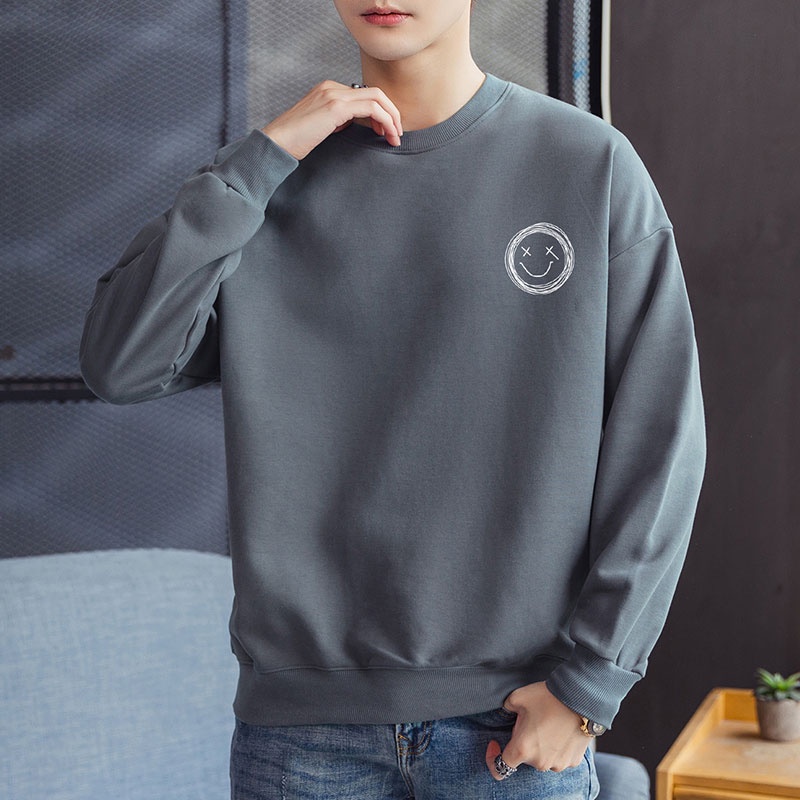 Áo sweatshirt tay dài in họa tiết mặt cười thời trang dành cho nam