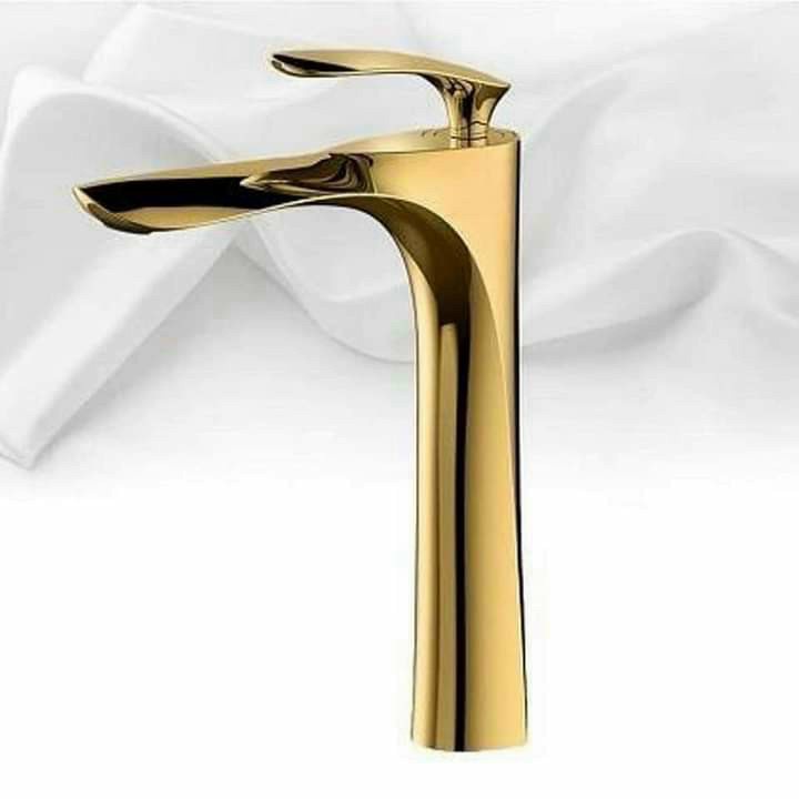 Vòi lavabo inox 304 sơn tĩnh điện màu vàng, vòi rửa mặt inox 304 sơn tĩnh điện màu vàng
