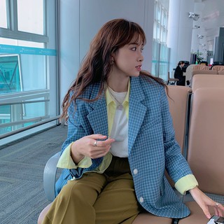 Ảnh thật 2 hình cuối-HC283.Áo khoác vest blazer kẻ caro thời trang Hàn Quốc