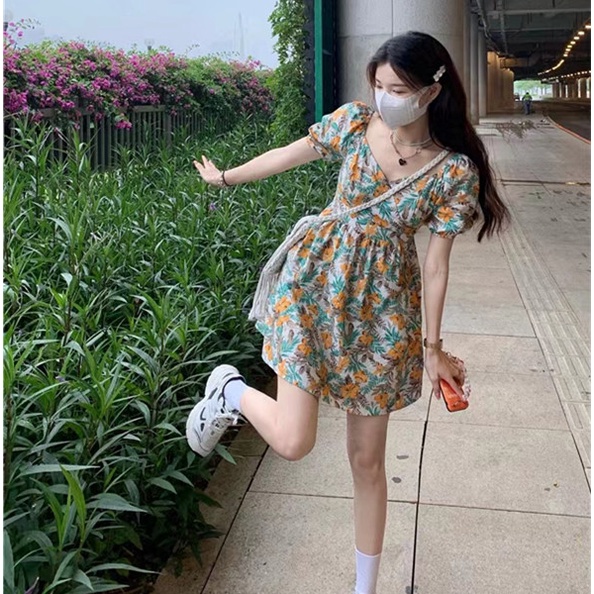 Váy Nữ Thời Trang Đơn Giản Mới Mùa Hè Phiên Bản Hàn Quốc Váy Tay Phồng Gợi Cảm