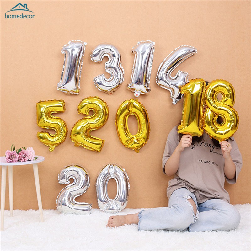 Bong Bóng Lá Nhôm 16 Inch Hình Chữ Số Trang Trí Tiệc Sinh Nhật
