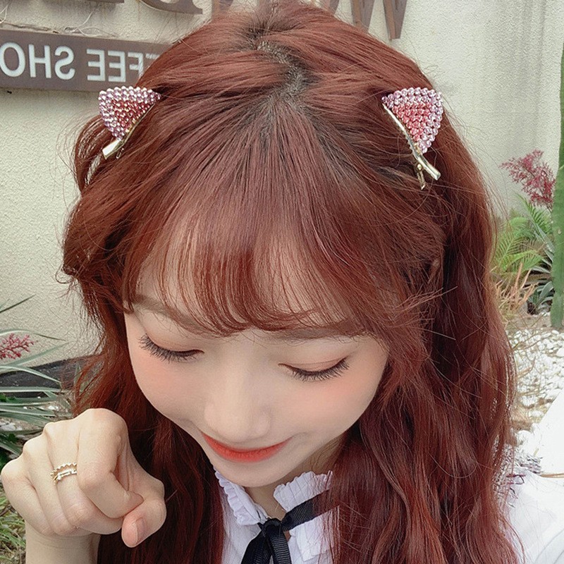 Kẹp tóc thiết kế hình mèo đính đá xinh xắn