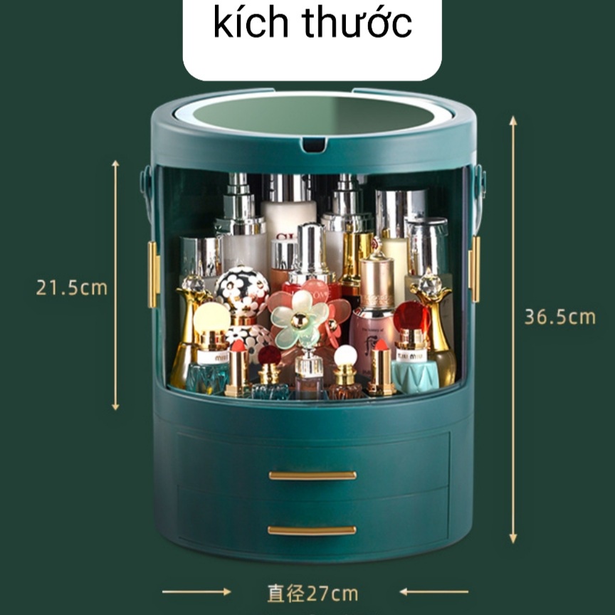 Hộp đựng mỹ phẩm xoay 360°- đèn led