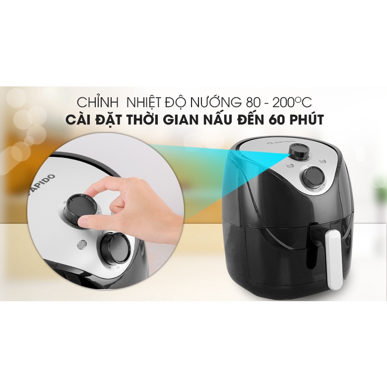 Nồi chiên không dầu Rapido RAF5.0M 5 lít - Nút điều khiển cơ- Công Suất 1500W- Bảo Hành Chính Hãng