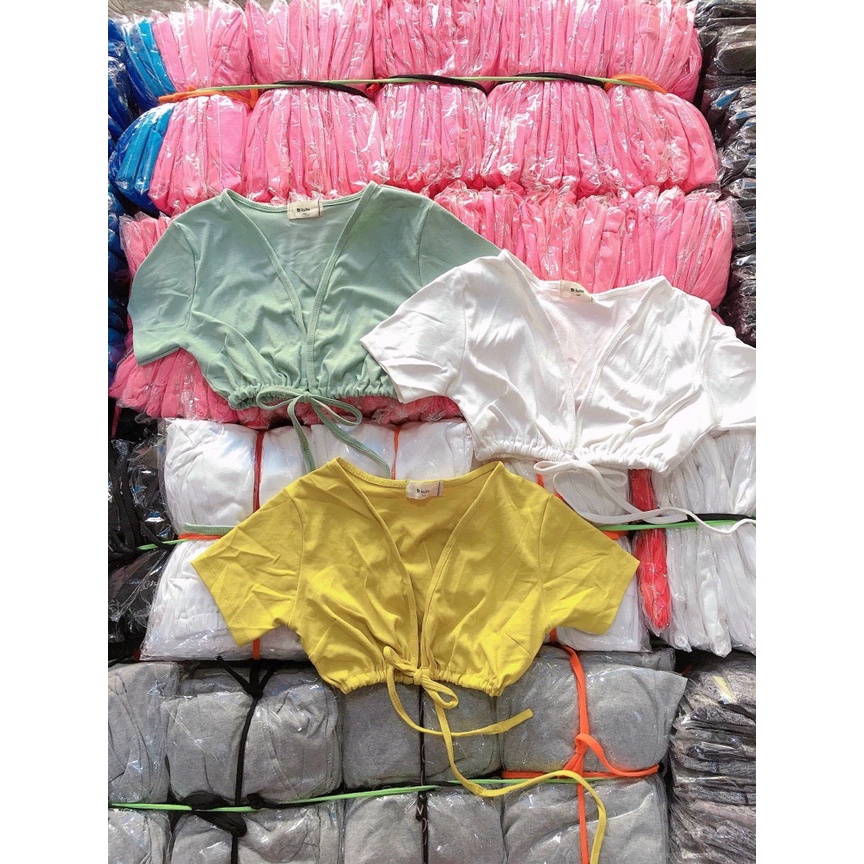 áo croptop phối dây buộc eo cổ v hở ngực sexy