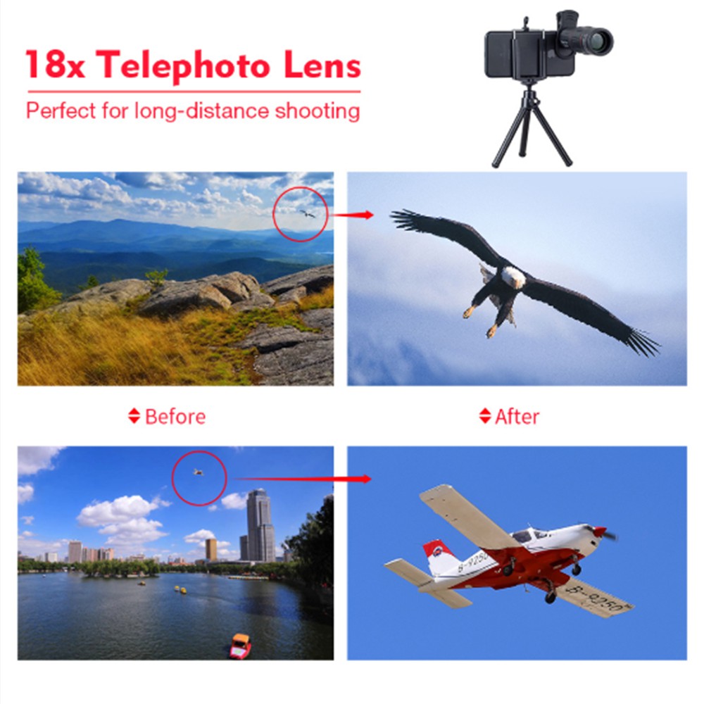 Lens,ống kính tele Apexel 18x dành cho điện thoại,tặng kèm tripods mini