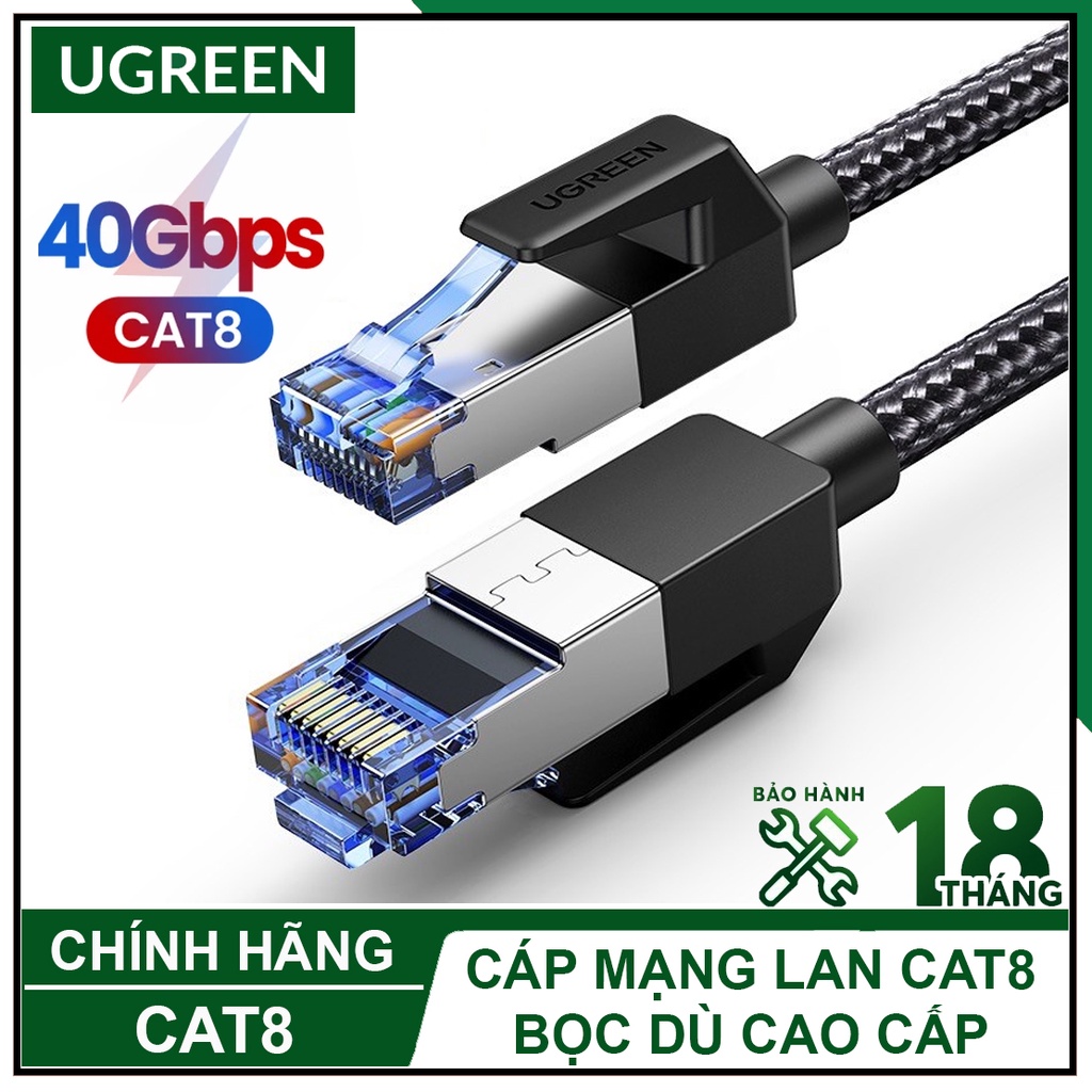 Cáp Mạng Lan Cat8 40Gpbs Bọc Dù Đúc Sẵn Cao Cấp, UGREEN CAT8 Chính Hãng