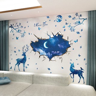 Decal dán tường Mẫu Gia Đình Nai dưới ánh trăng ,có sẵn keo chỉ cần bóc dán SK9227-SK9181