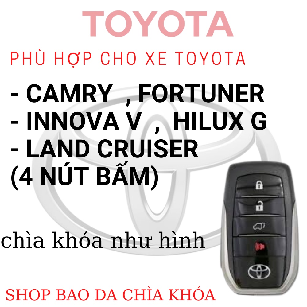 Bao da chìa khoá Toyota Fortuner Camry Innova V Hilux G Land Cruiser 4 nút bấmb (TFO4)