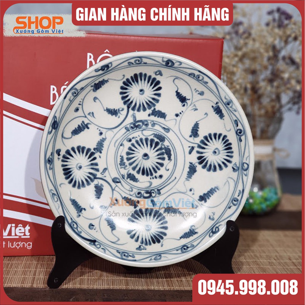 Set bát đĩa sứ giả cổ cao cấp vẽ cúc đen 12 món, hàng vuốt tay thủ công BÁT TRÀNG - XƯỞNG GỐM VIỆT