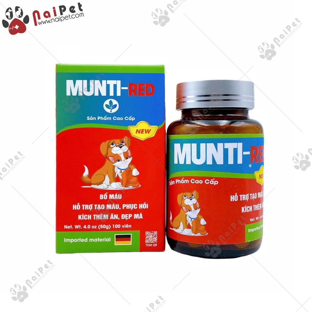 Viên Bổ Sung Dinh Dưỡng Hỗ Trợ Tạo Máu Kích Thích Thèm Ăn Cho Chó Mèo Munti-Red Amitavet Lọ 100 viên