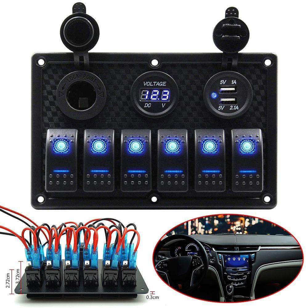Cầu Dao 12V 6 Nấc Cổng USB Kép Có Đèn LED Hiển Thị Điện Áp Cho Xe Hơi / Tàu Thuyền / Xe Tải / Tàu Thuyền