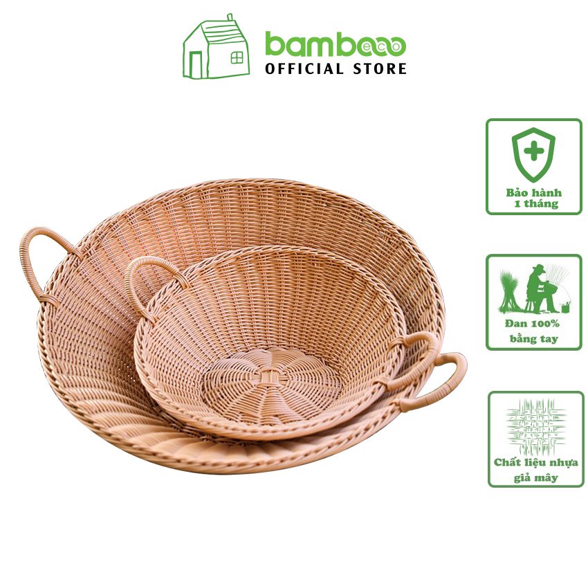 Khay mây nhựa có tay cầm BAMBOOO ECO đựng đồ hoa quả siêu thị nhà hàng