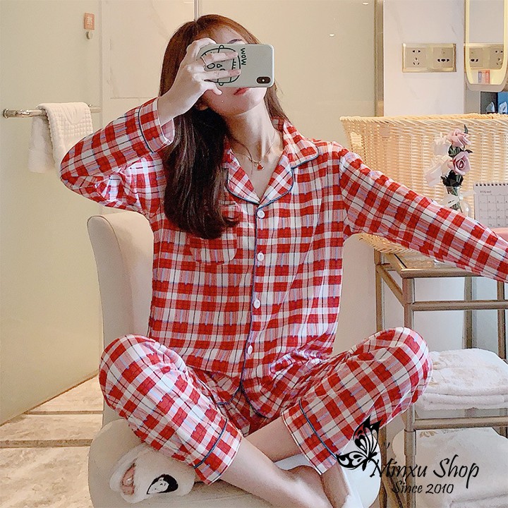 Đồ Bộ Pijama Dài Tay Lụa, Đồ Ngủ Pizama Nữ - Phong Cách Hàn Quốc - Sợi Tơ Sữa Mềm, Mịn - Siêu Dễ Thương