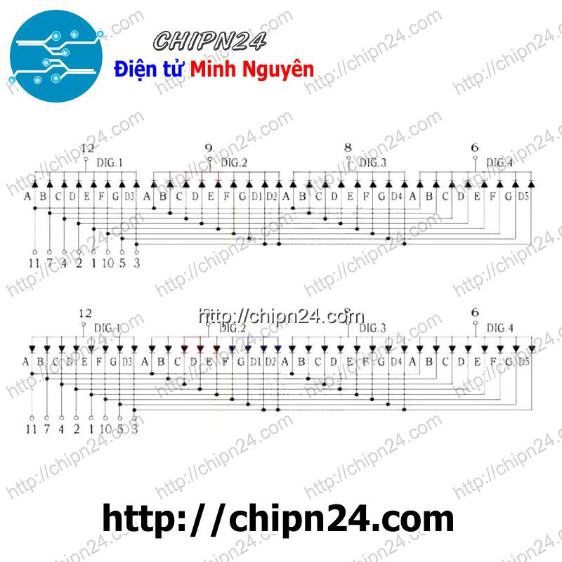 [1 CON] Led 7 Đoạn 0.28 inch 4 Số Đồng Hồ Anot chung (Sáng Đỏ)