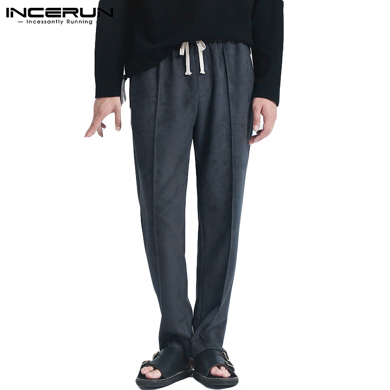 Quần dài INCERUN lưng thun dây rút phong cách cổ điển dáng rộng dành cho bạn nam đi chơi