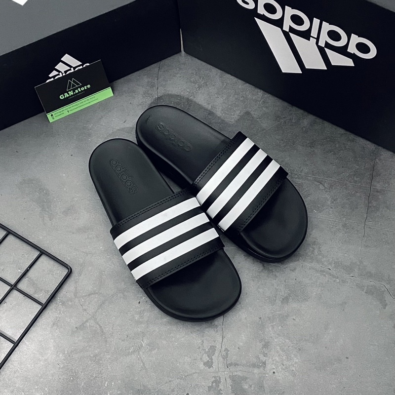 DÉP ADIDAS MONO ĐEN 3 SỌC TRẮNG - Chuẩn cao cấp sang xịn mịn